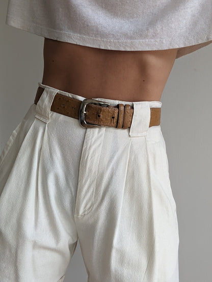 Vintage Ostrich-Embossed Leather Belt