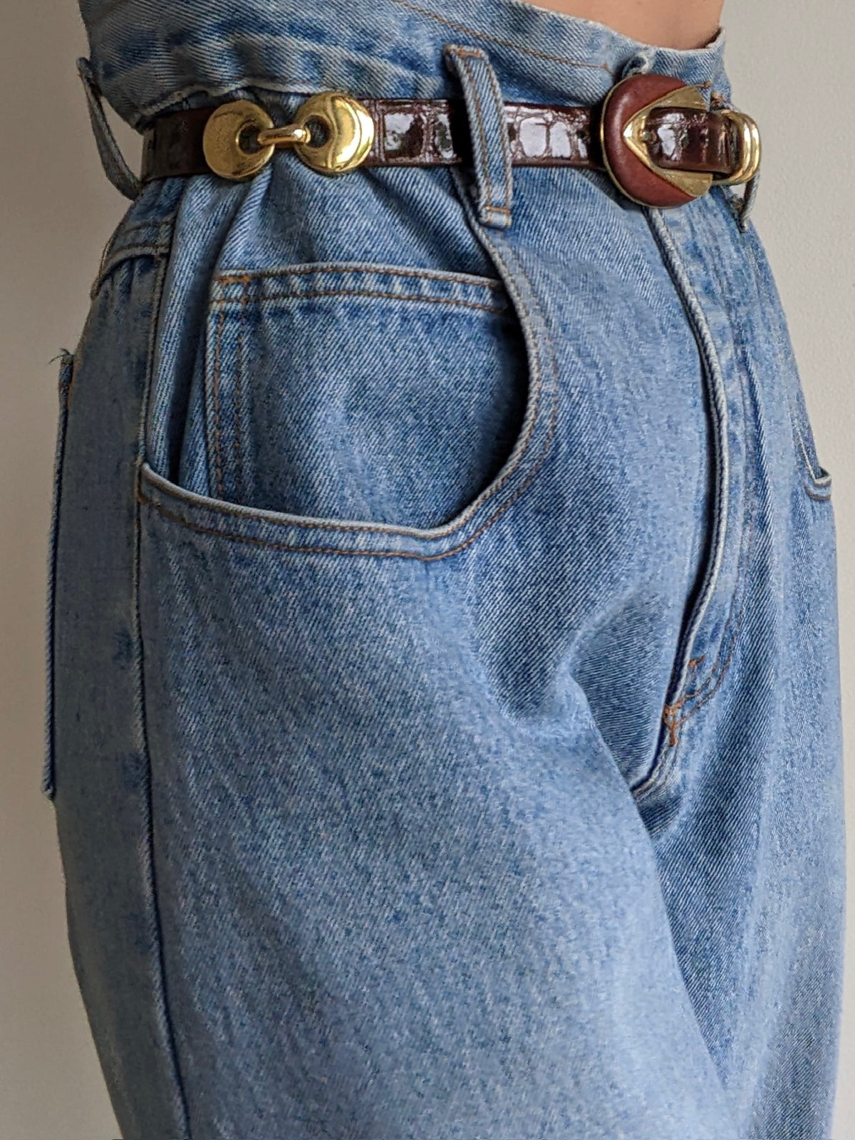 Vintage Embossed Leather & Gold Hardware Belt
