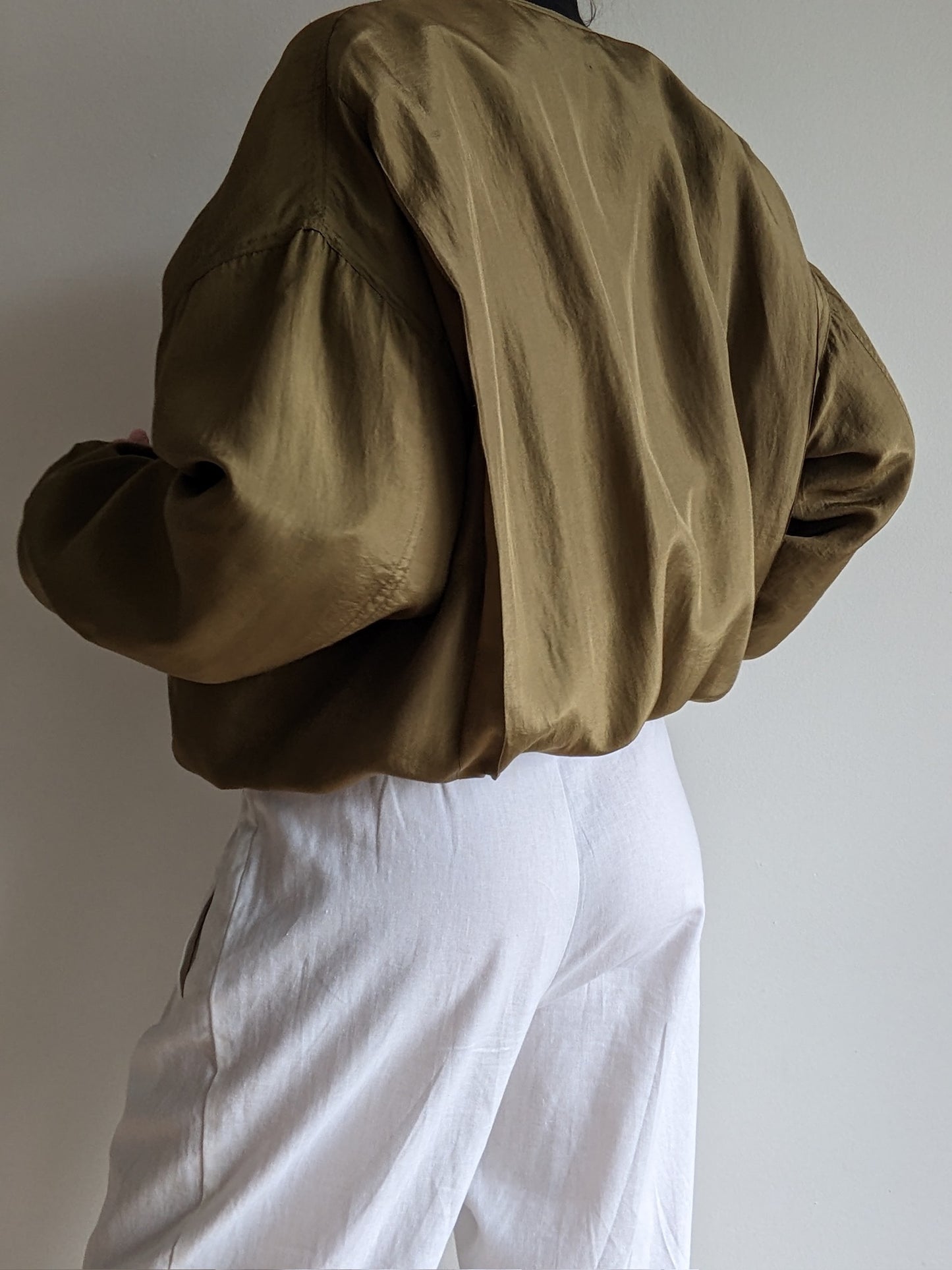 Vintage Olive Silk Bomber Jacket
