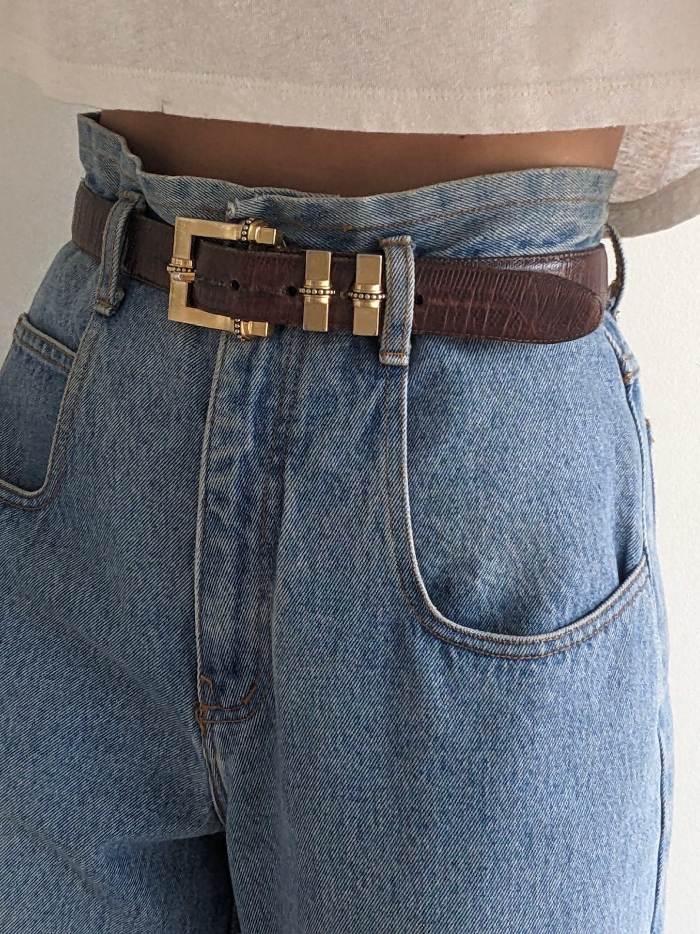 Vintage Tobacco Reptile-Embossed Leather Belt