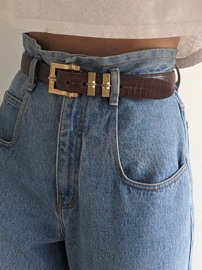Vintage Tobacco Reptile-Embossed Leather Belt