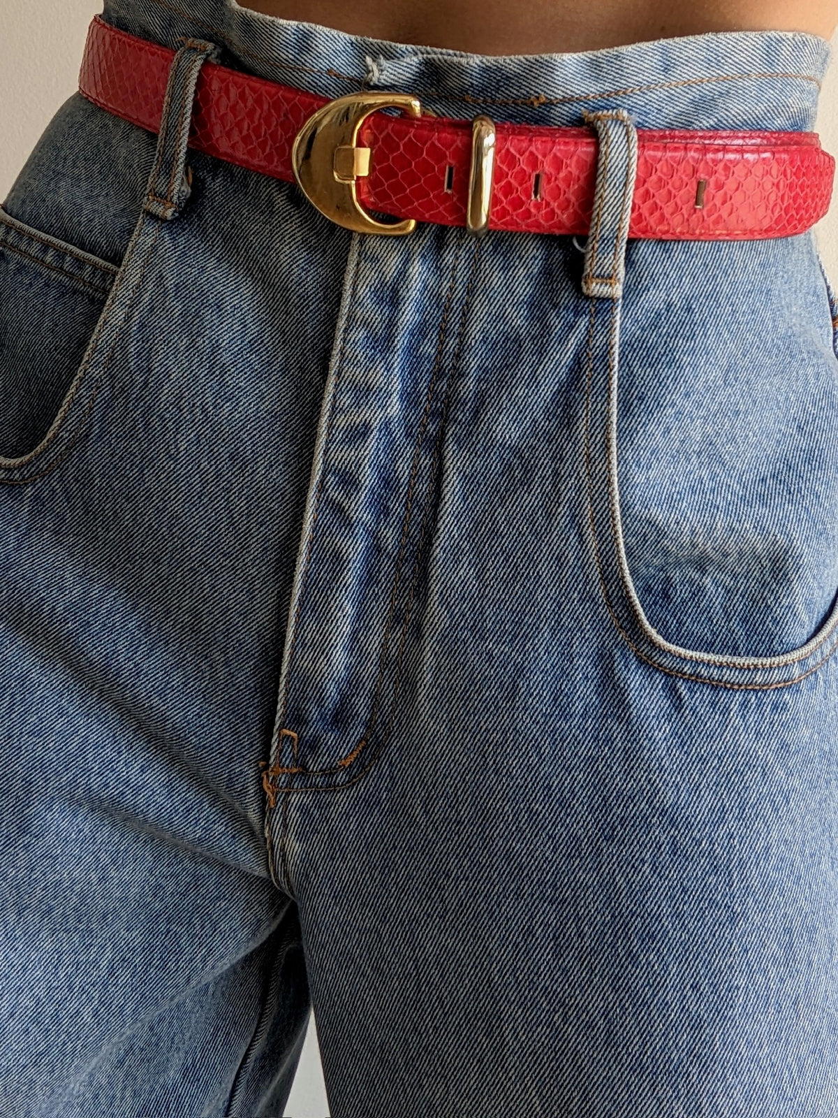 Vintage Bright Red Genuine Snakeskin Belt