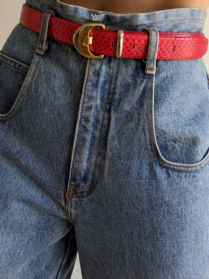 Vintage Bright Red Genuine Snakeskin Belt