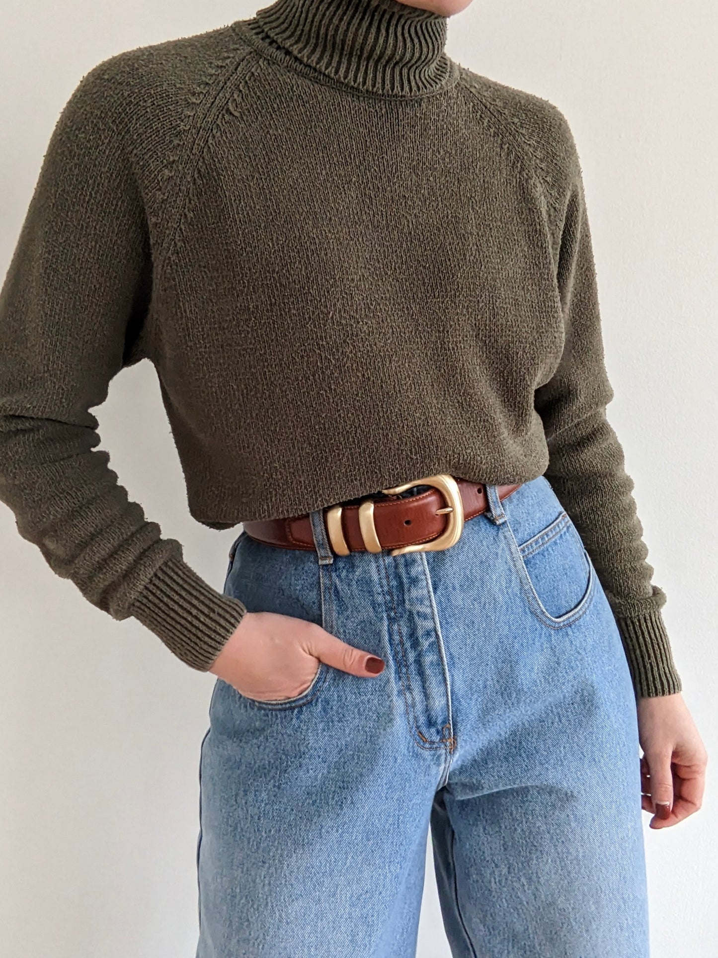 Vintage Moss Knitted Silk Turtleneckk