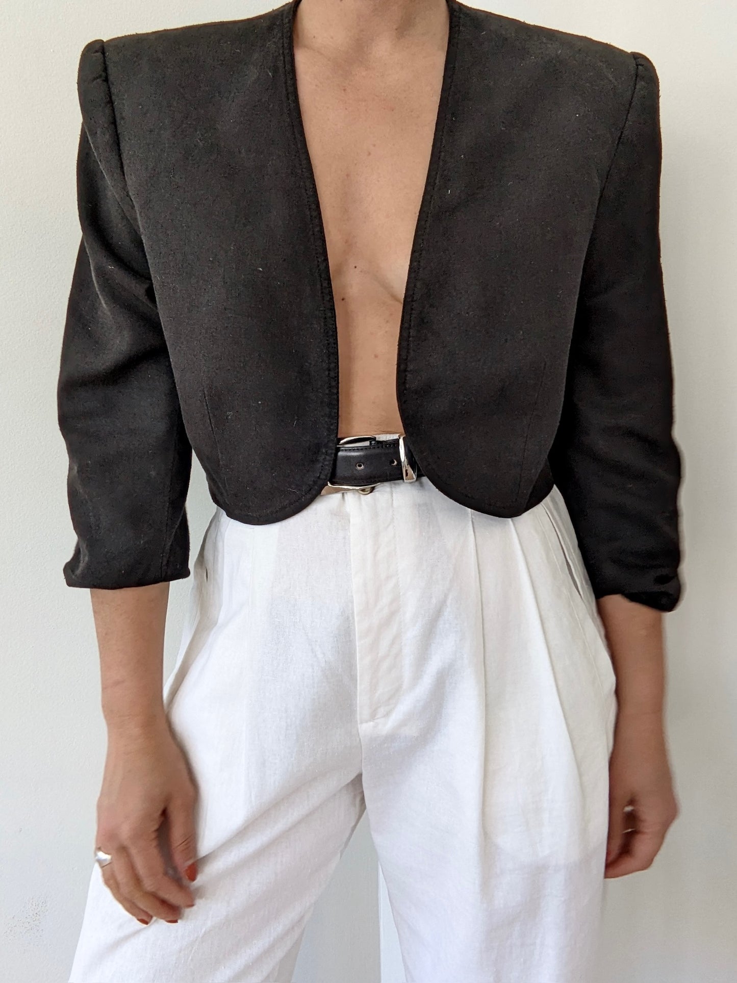 Vintage Faded Black Raw Silk Bolero