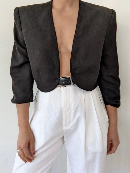 Vintage Faded Black Raw Silk Bolero