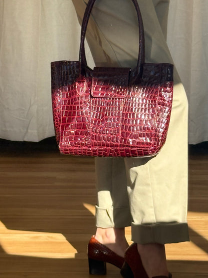 Vintage Burgundy Faux Embossed Leather Tote Purse