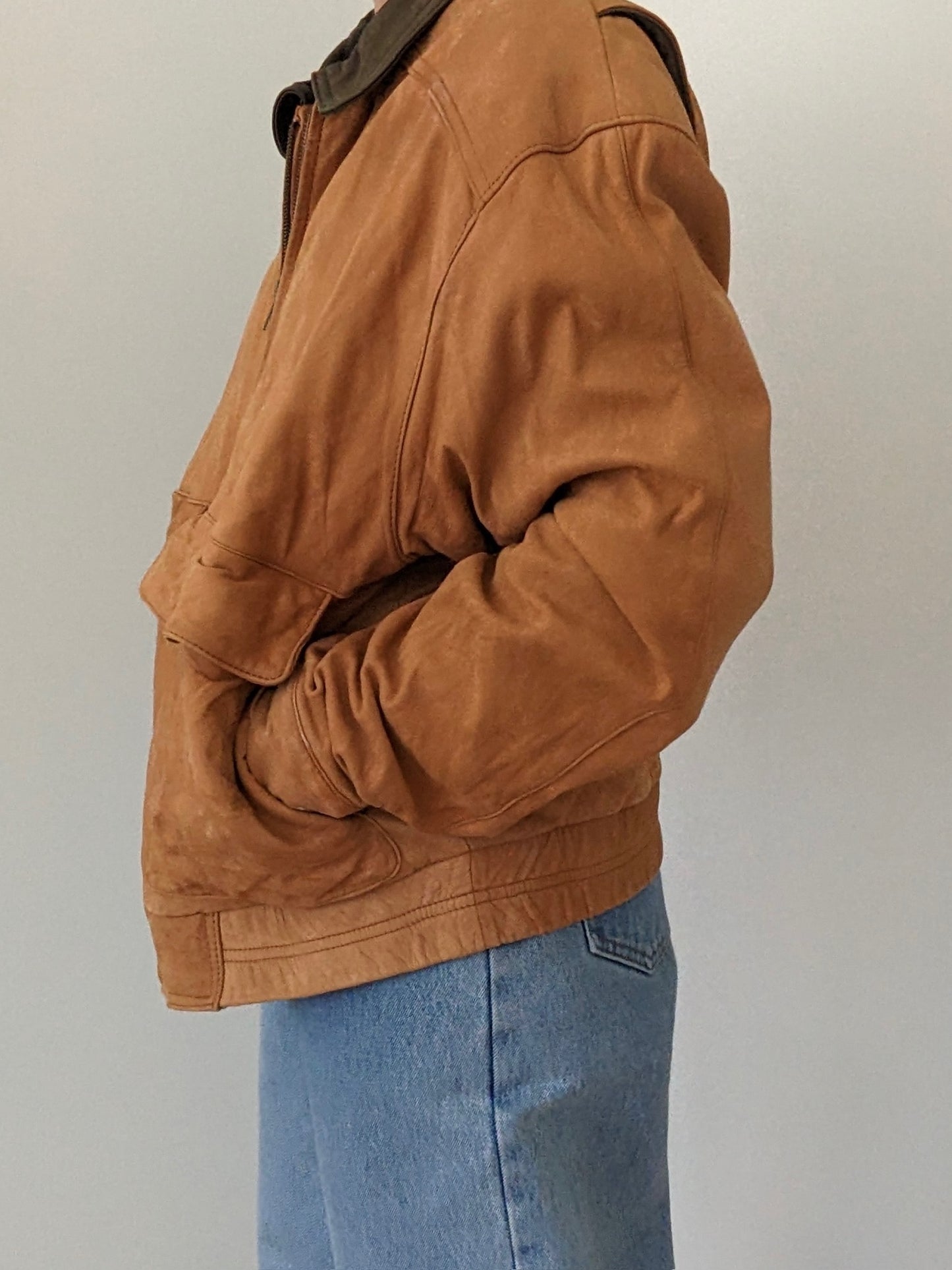 Vintage Clay Leather Bomber Jacket
