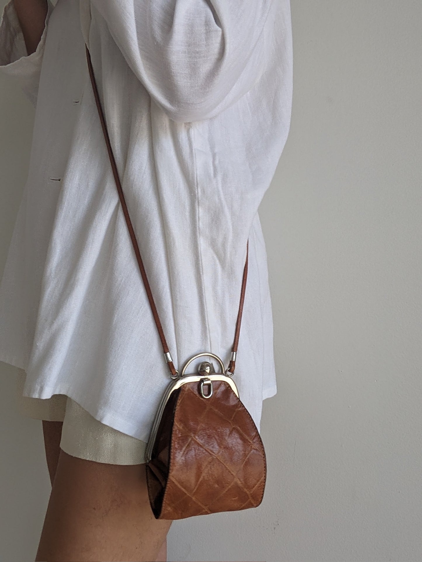 Vintage Petite Croc-Embossed Leather Bag