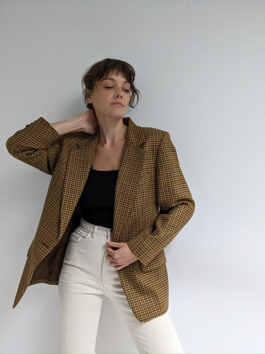 Vintage Hazelnut Wool Houndstooth Blazer