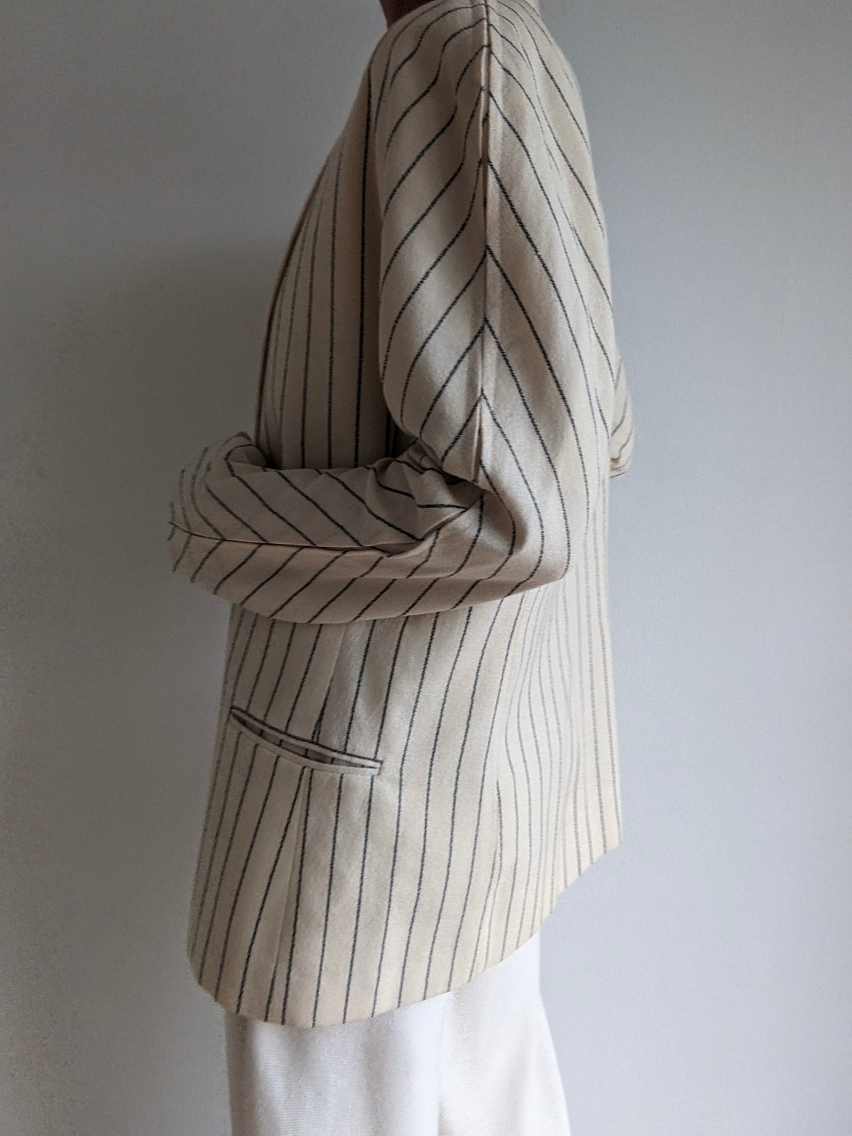 Beautiful Vintage Striped Cream Wool Blazer