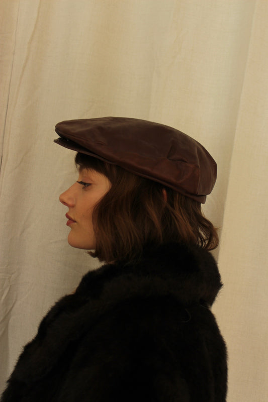 Vintage Tobacco Leather Flat Cap