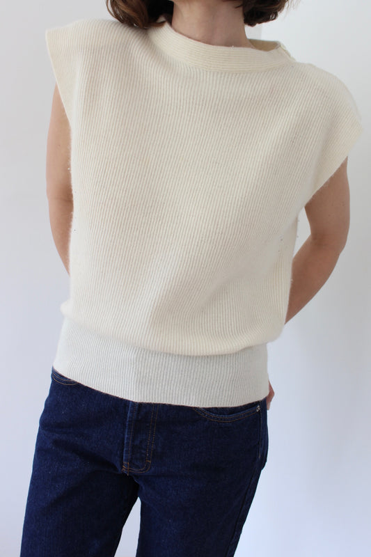 Vintage Cream Angora Sleeveless Knit