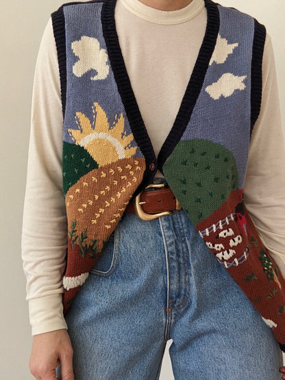 Sweetest Vintage Farm Scenic Sweater Vest