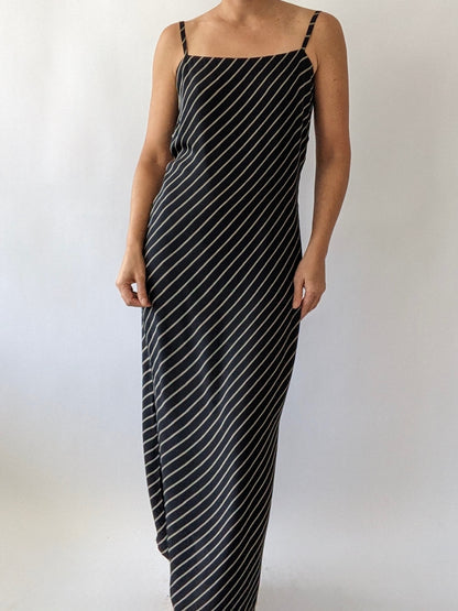 Vintage Midnight Striped Silk Slip Dress