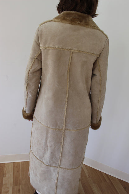 Vintage Sand Suede & Faux Fur Lined Coat