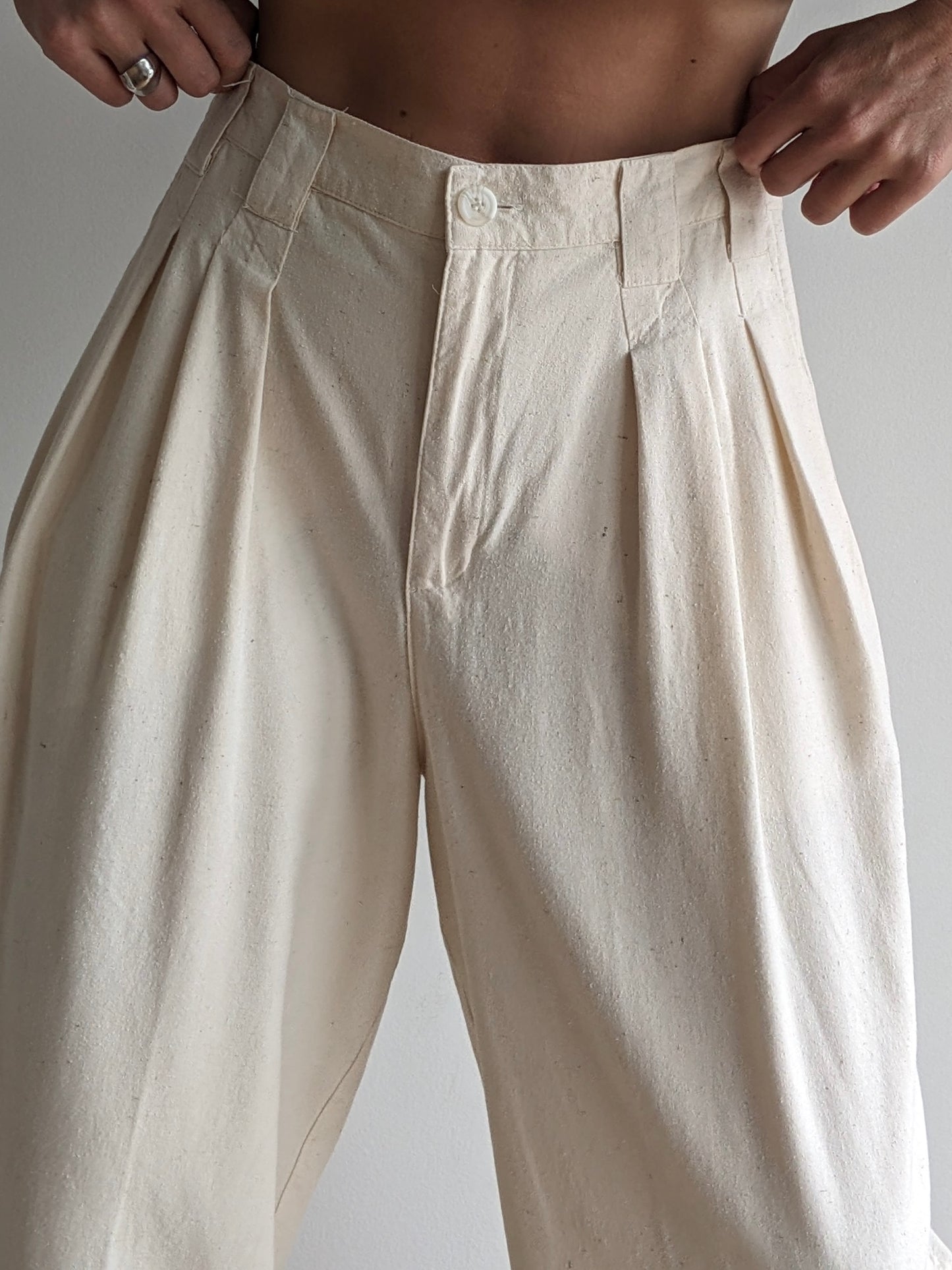 Vintage Cream Raw Silk Trousers