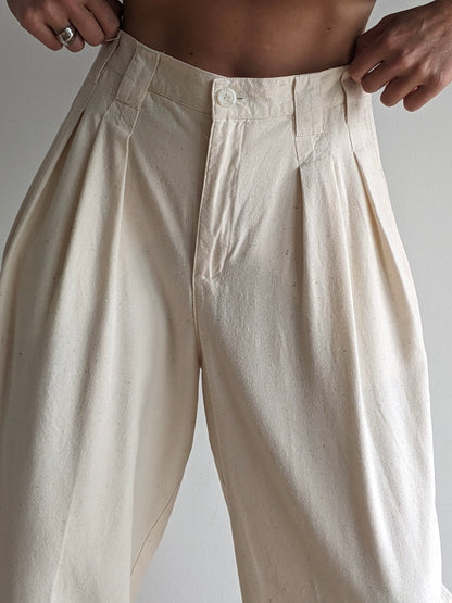 Vintage Cream Raw Silk Trousers
