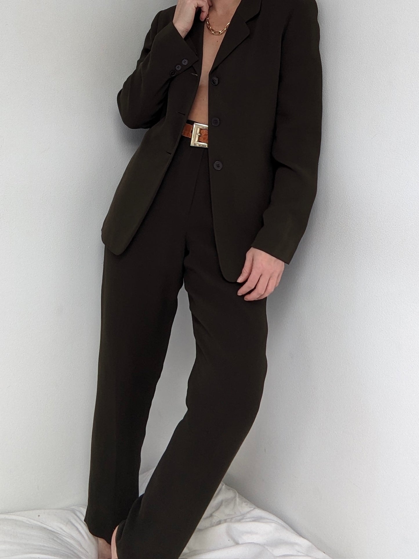 Stunning Vintage Olive Silk Pantsuit