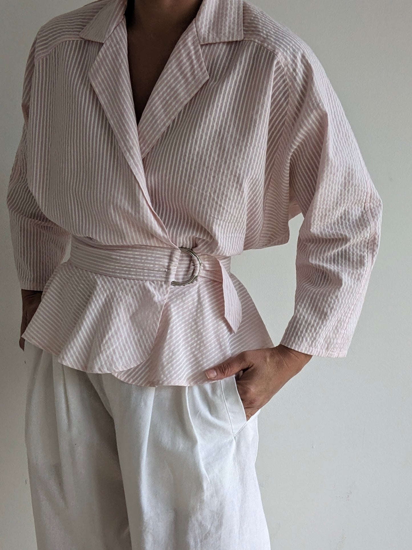 Lovely Vintage Striped Peplum Wrap Blouse