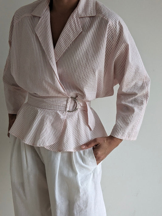 Lovely Vintage Striped Peplum Wrap Blouse