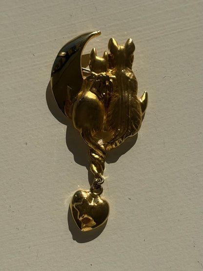 Sweetest Vintage Gold Cat & Dog Brooch