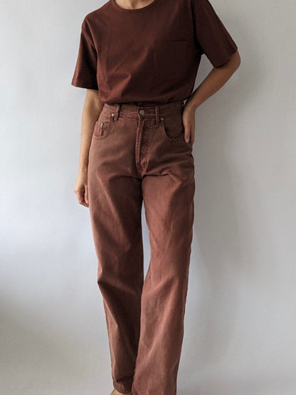 Vintage Faded Brick Red Button-Fly Jeans