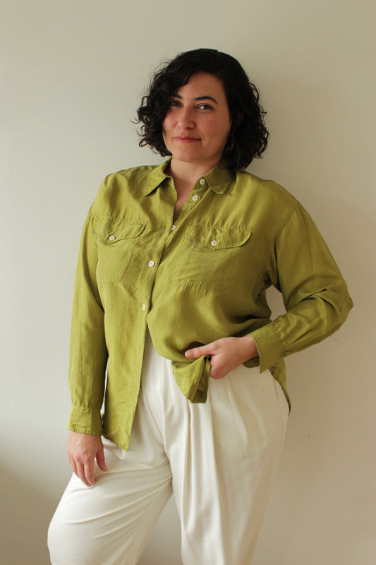 Vintage Chartreuse Silk Blouse