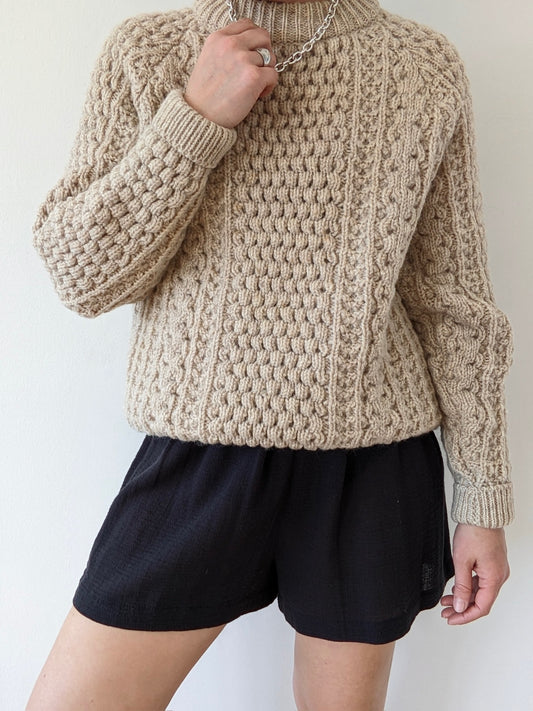 Vintage Pale Oat Wool FIsherman Sweater