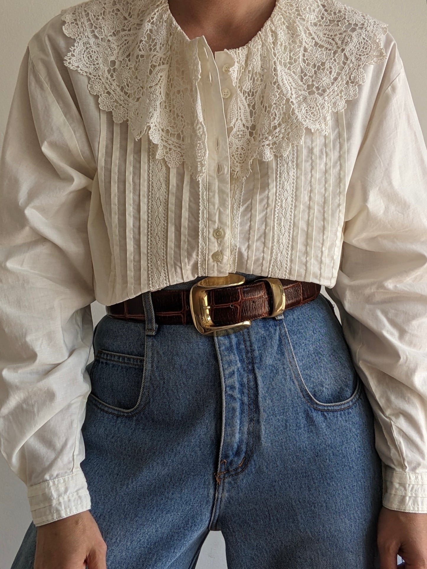 Vintage Lace-Collared Ivory Blouse