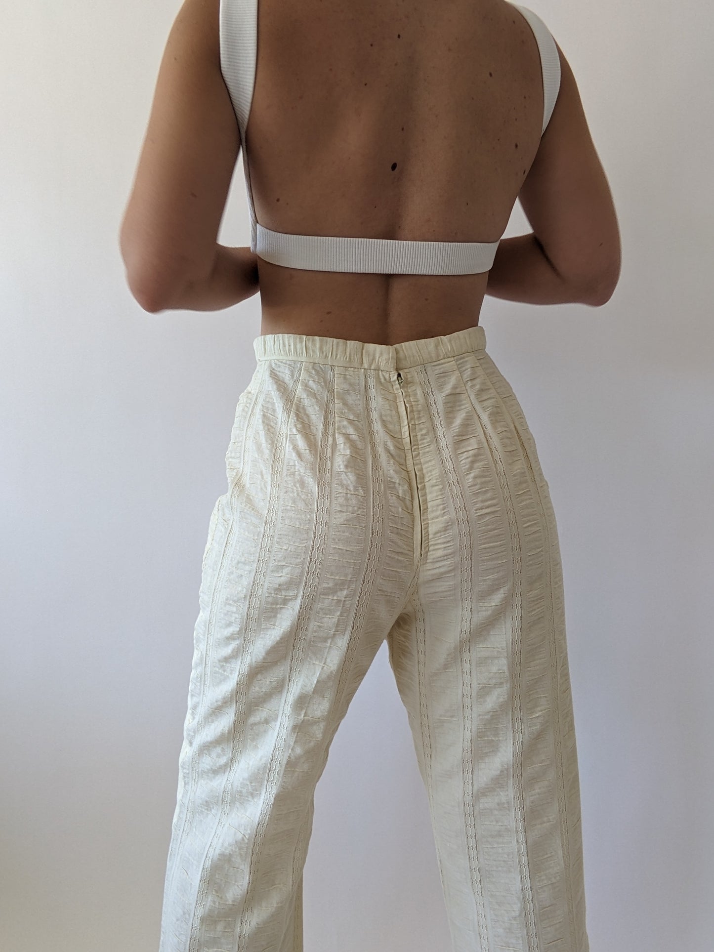 Vintage Buttercream Lace-Striped Summer Pant