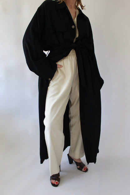 Vintage Onyx Woven Silk Belted Trench