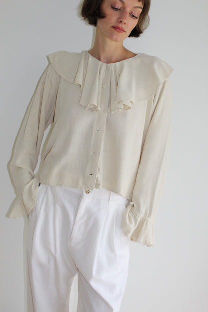 Vintage Sand Silk Ruffled Blouse