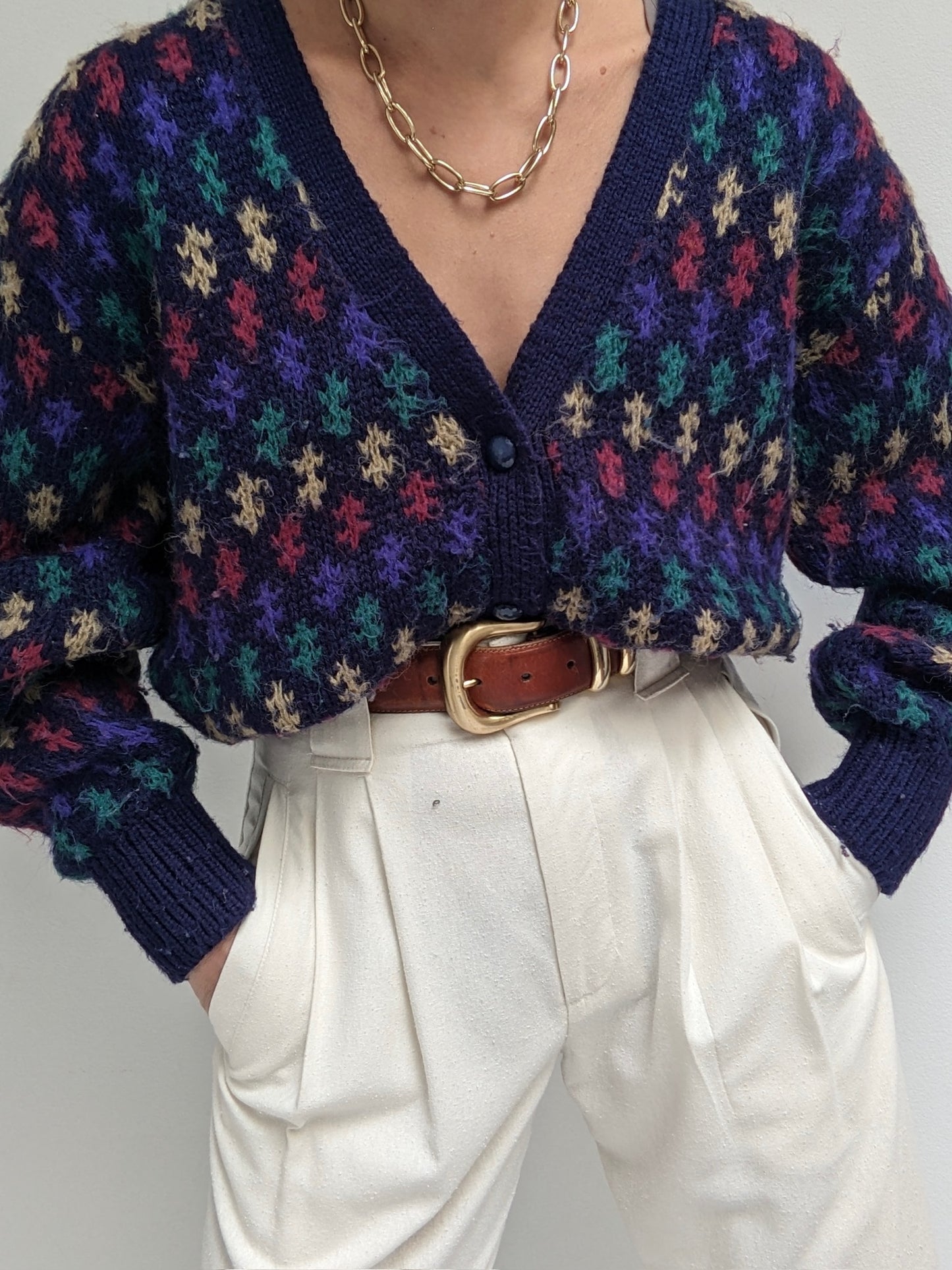 Vintage Patterned Knit Cardigan
