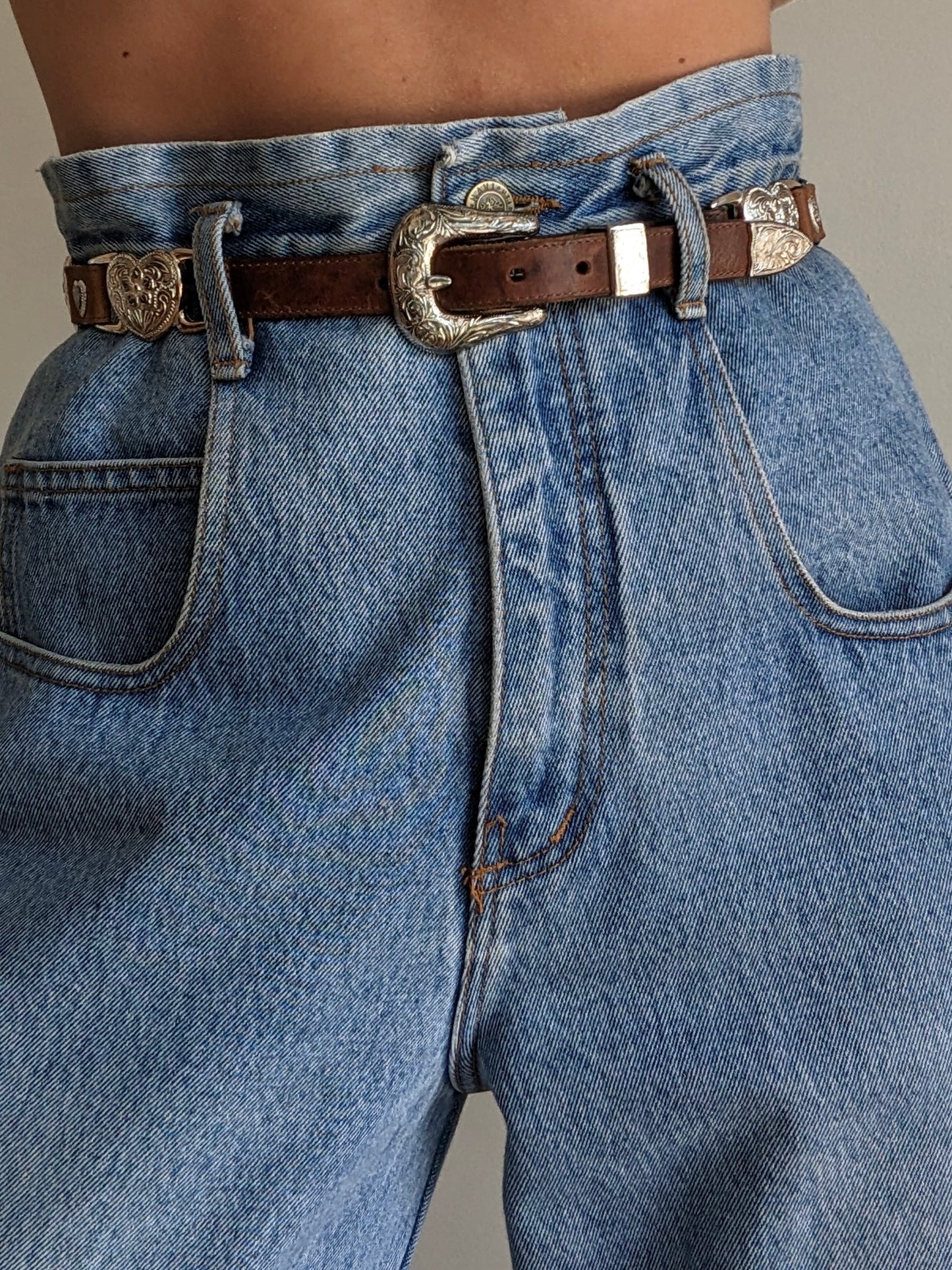 Rare Vintage Leather & Silver Heart Link Belt