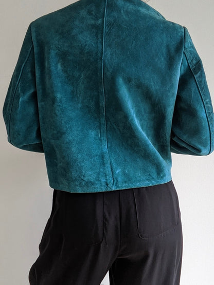 Bold Vintage Turquoise Suede Cropped Jacket