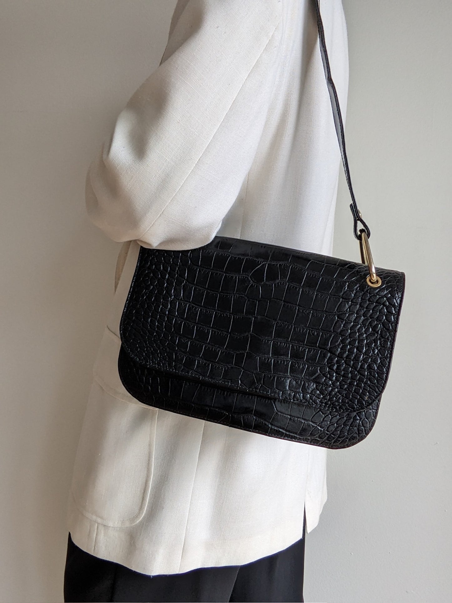 Vintage Saks Black Embossed Leather Purse