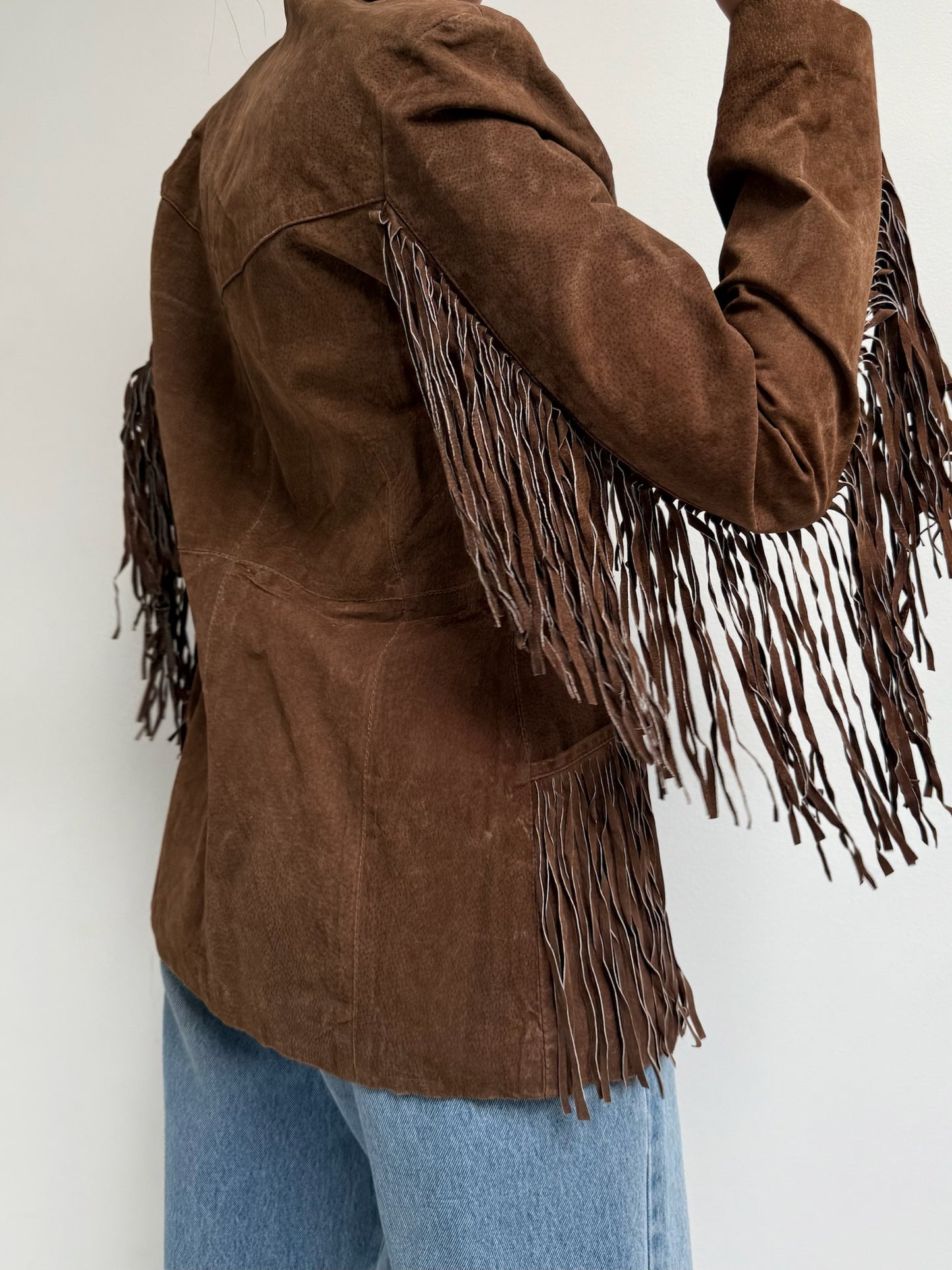 Vintage Chocolate Fringe Suede Jacket