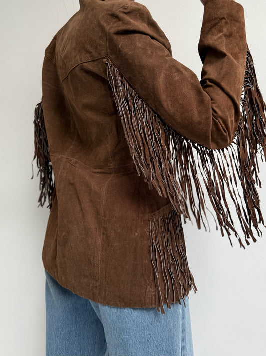 Vintage Chocolate Fringe Suede Jacket