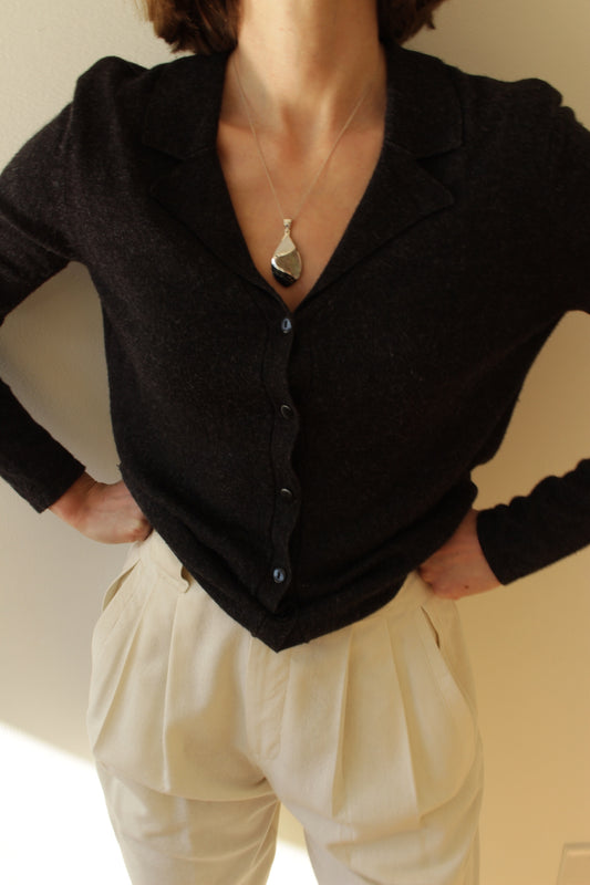 Vintage Charcoal Silk & Cashmere Cardigan