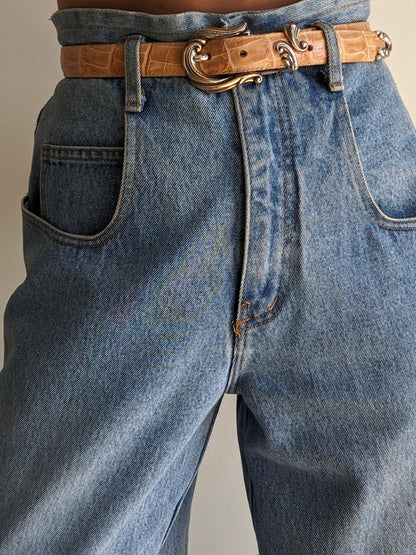 Vintage Embossed Leather & Silver Buckle Belt