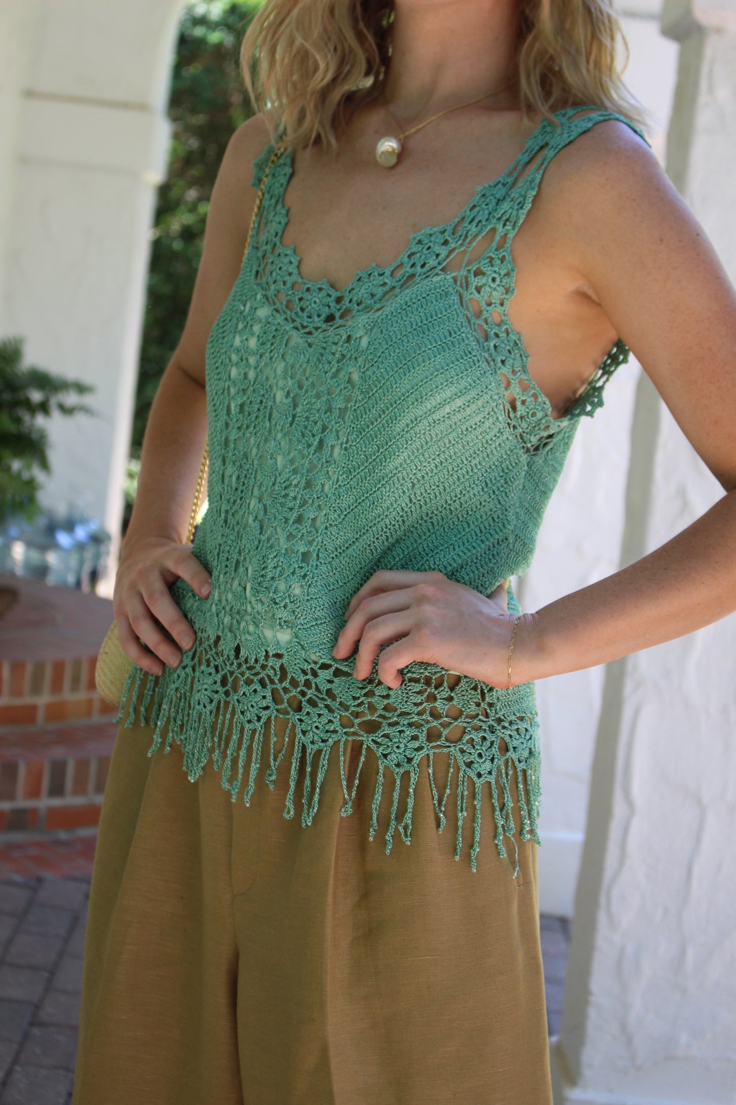 Vintage Aquamarine Crochet Tank