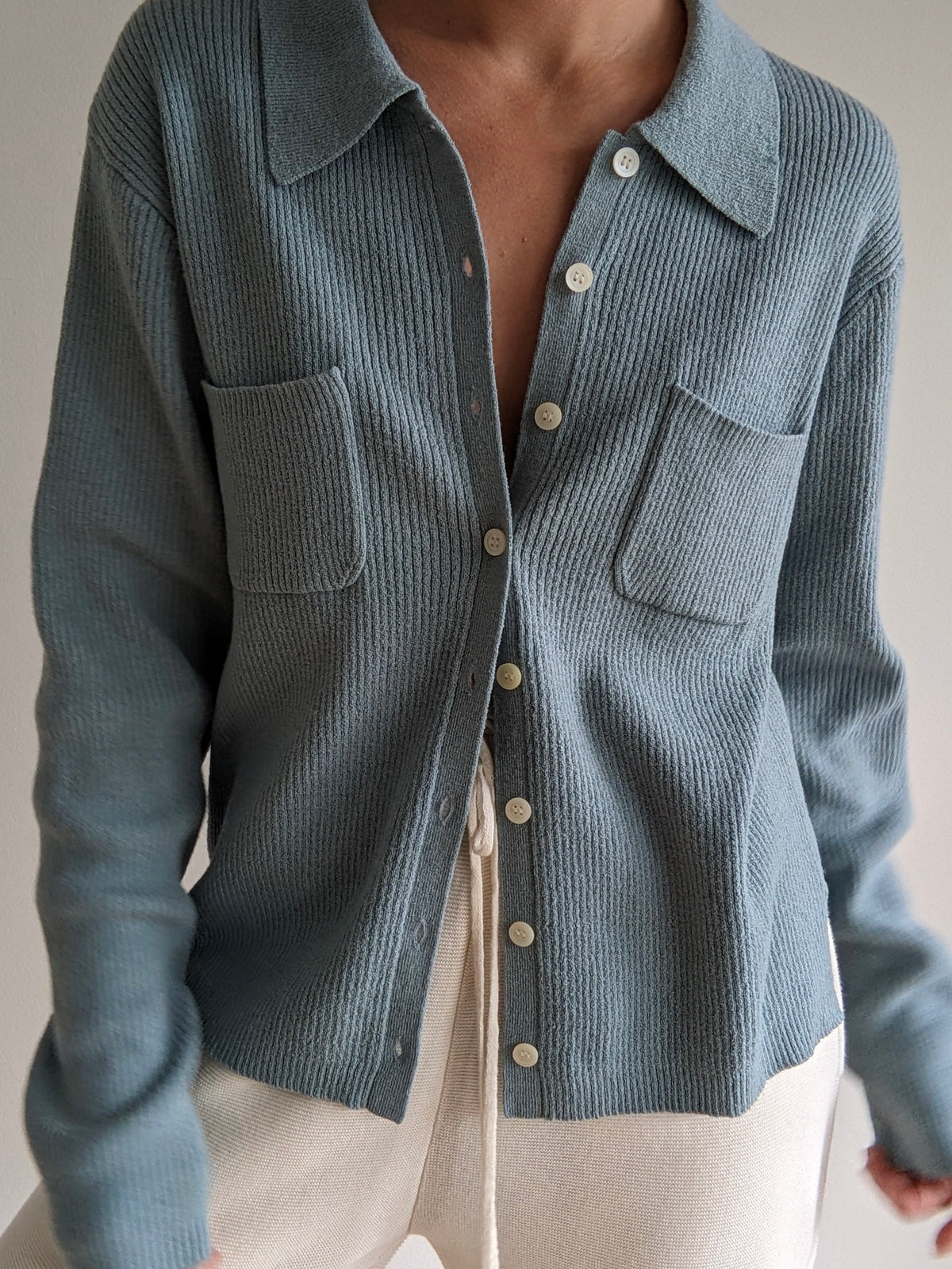 Vintage Sky Blue Merino Wool Cardigan