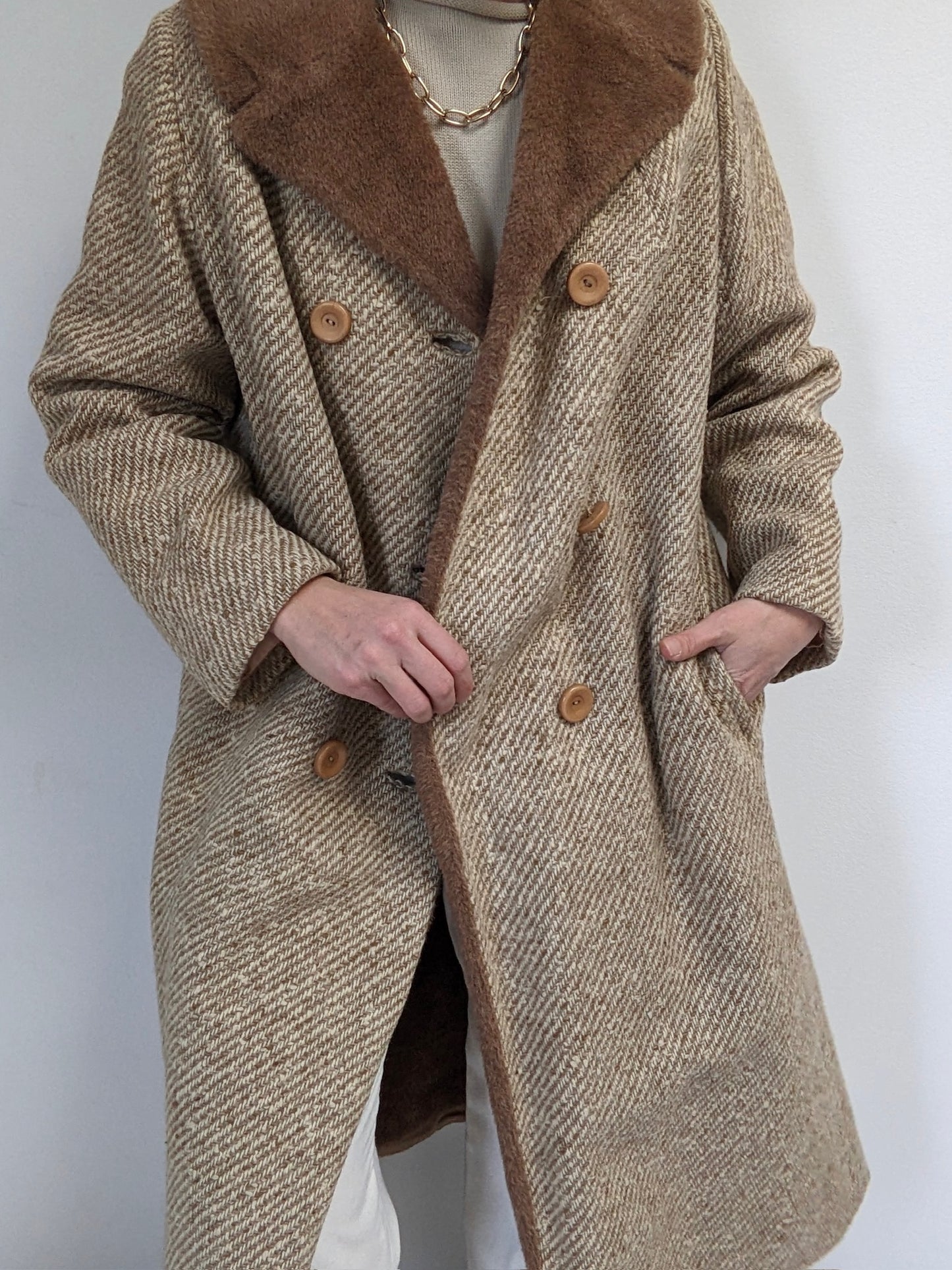 Amazing Vintage Almond Tweed Wool Coat
