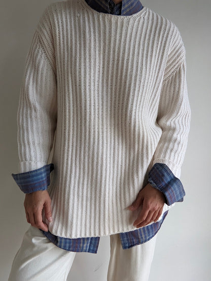 Vintage Cream Knitted Cotton Sweater