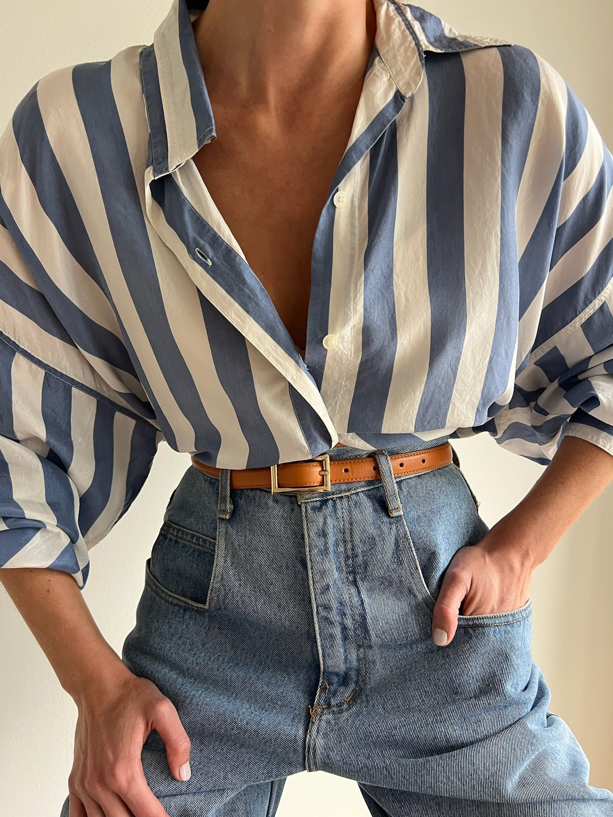 Vintage Sky Striped Silk Button Down