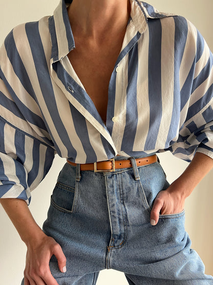 Vintage Sky Striped Silk Button Down