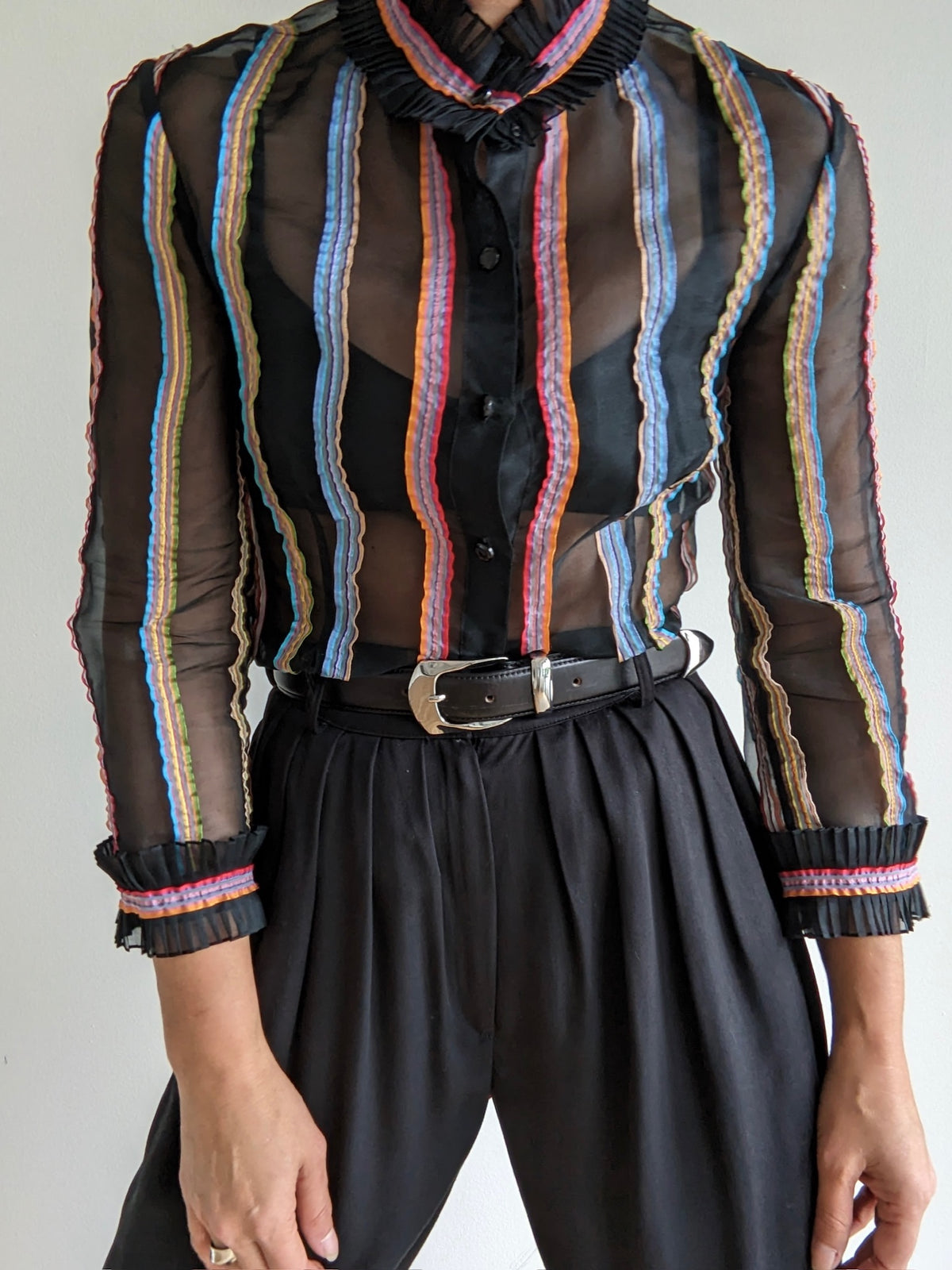 Vintage Sheer Ribbon Stripe Blouse