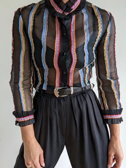 Vintage Sheer Ribbon Stripe Blouse
