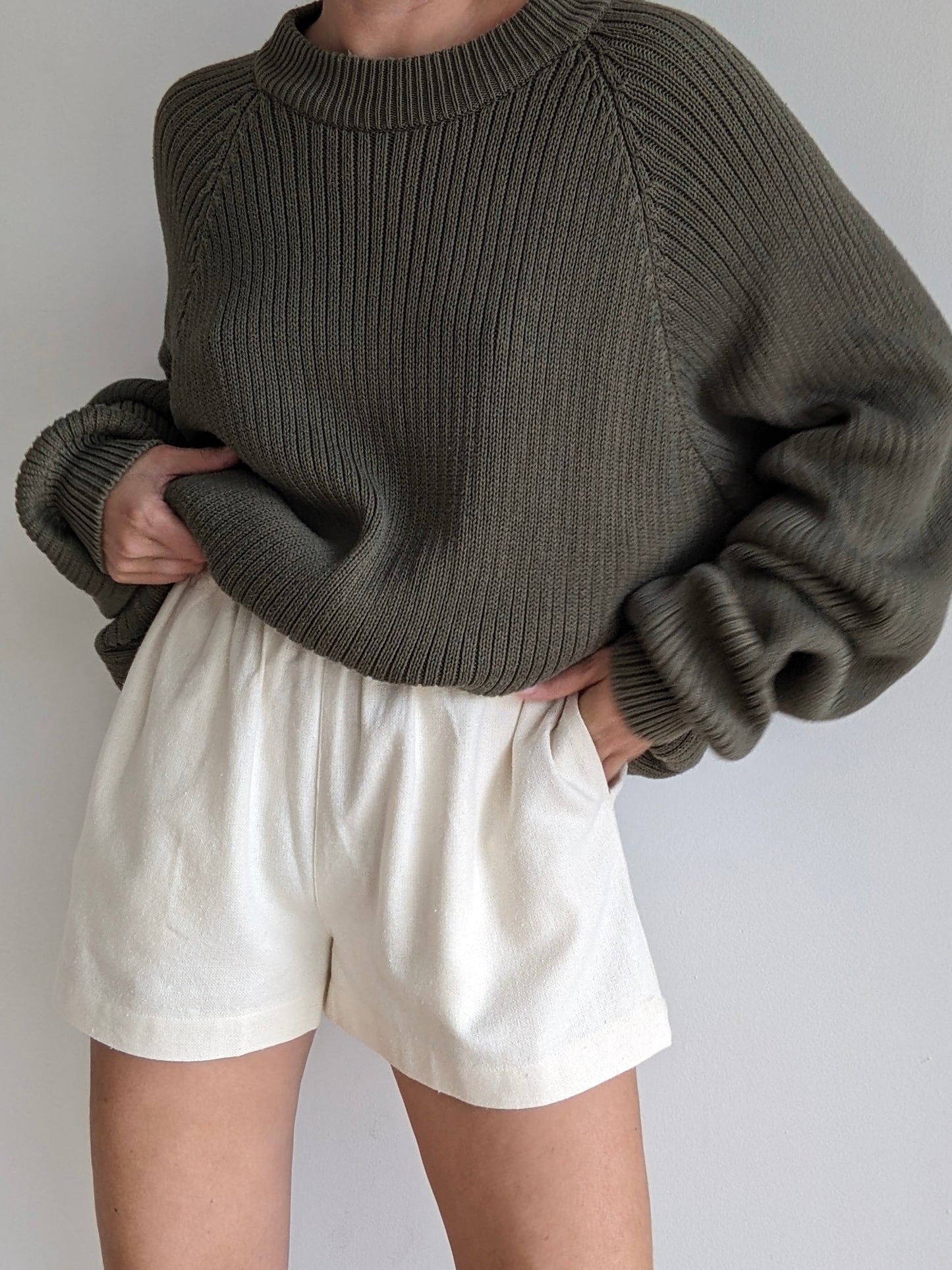 Vintage Olive Ribbed Cotton Sweater